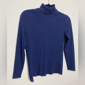 Vintage Dalton Size Small/ Medium Fitted Navy Blue Ribbed Mock Neck Turtleneck